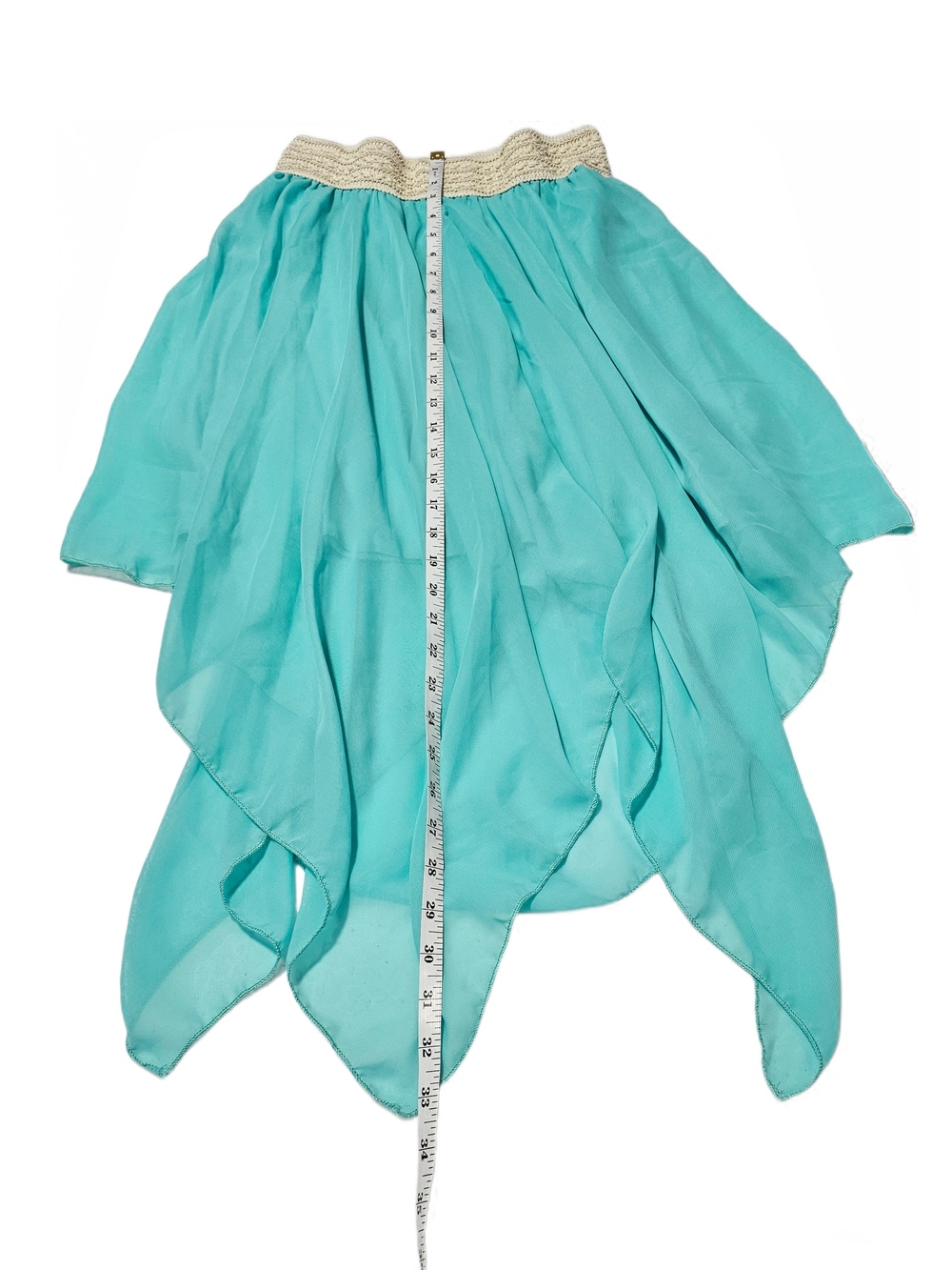Women's Fairycore Handkerchief Hem Sheer Skirt Aqua with Cream Waistband  Rue21 - Picture 12 of 14